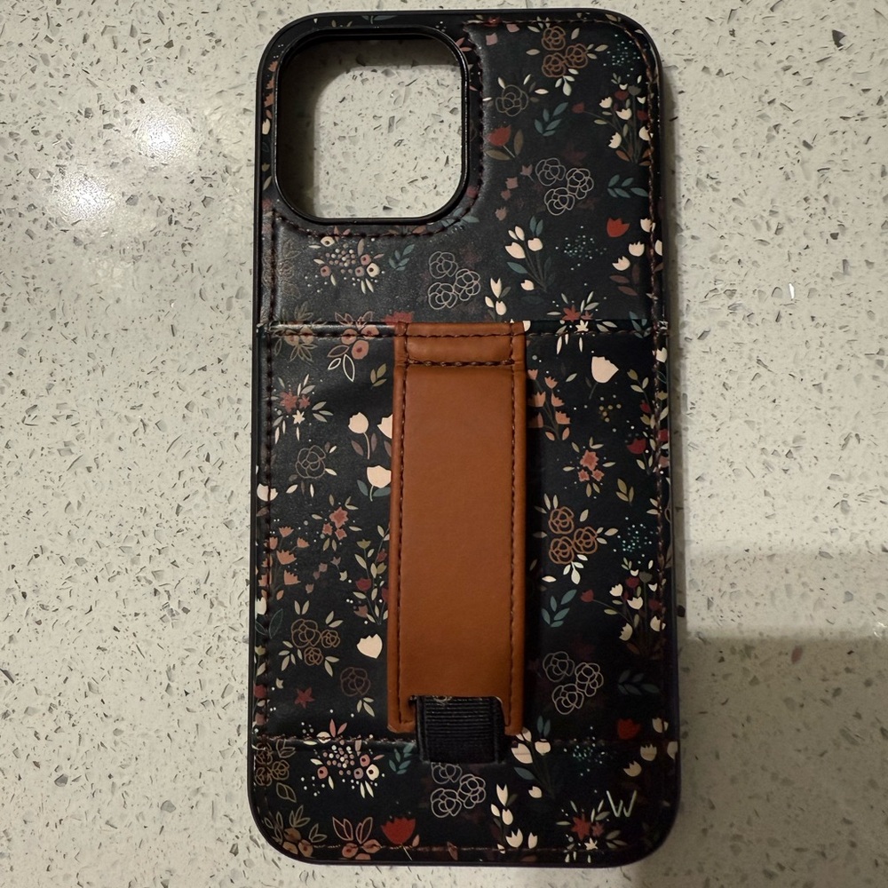 Walli Floral Pattern Phone Case with Brown Strap- iPhone 13 Pro Max